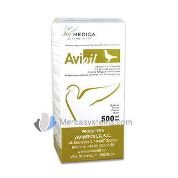 AviMedica Avioil 500 ml, (mezcla de aceites naturales de origen animal y vegetal)